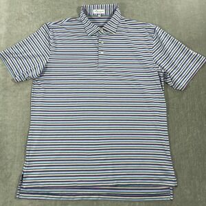 Peter Millar Summer Comfort Mens‎ Large Blue Striped Golf Polo Shirt